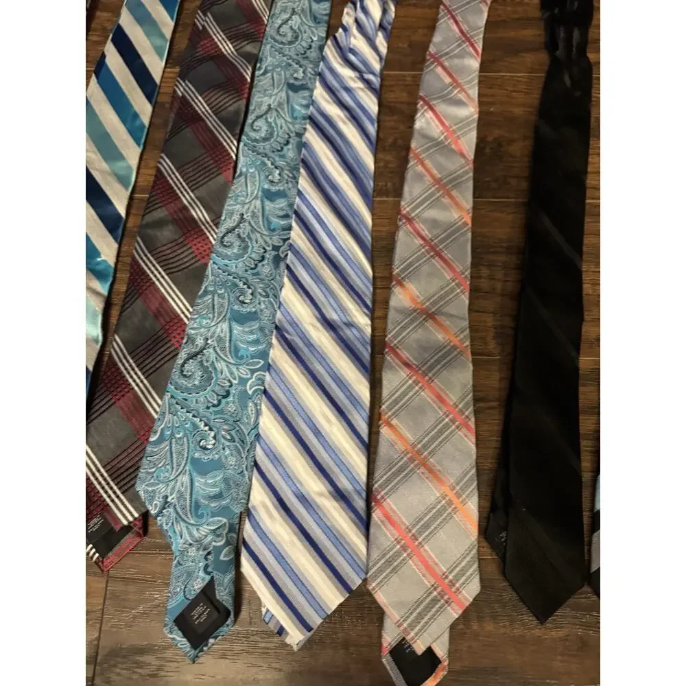 EXPRESS 100% Silk Tie Lot 10 Mens Blue Stripe Executive Necktie Plaid Gray